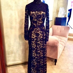 Monique Lhuillier Blue Lace Long Gown